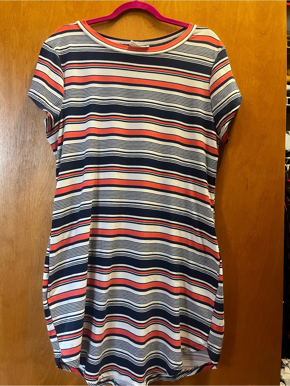 Bobbie Brooks Striped T-Shirt Dress XL Navy Coral White Casual